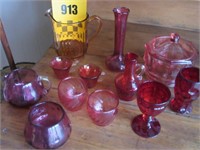 Assortment of Cranberry Glassware