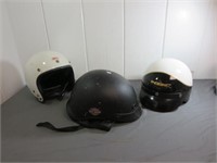 3 Motorcycle Helmets - One is a Harley