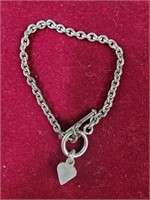 925 silver bracelet heart charm toggle closure