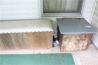 2 PORCH BENCHES WITH GARDENING TOOLS