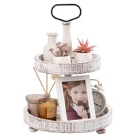 Farmhouse Two Tiered Wooden Tray Stand, UBTKEY 2