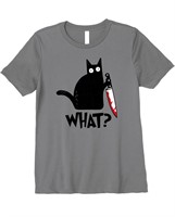 Cat What? Funny Black Cat Shirt, (Women’s M)