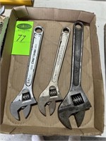 Qty 3 Adjustable Wrenches, 2 are Craftsman