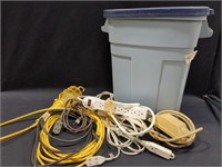 Rubbermaid tote, trouble light, extension cords