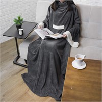 PAVILIA Fleece Blanket with Sleeves  Dark Gray