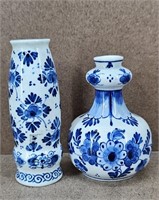 2pc Vtg Delft Mini Bud Vases
