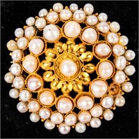 Jewelry 18kt Yellow Gold Vintage Pearl Brooch