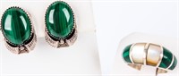 Jewelry Sterling Silver Malachite Earrings & Ring