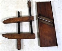 antique slaw board, wooden clamp & more