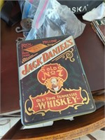 Jack Daniels bottle tin and shot glasses