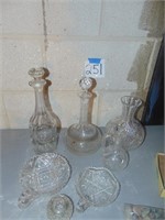 Glass decanters, nappy dishes
