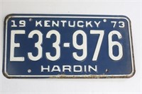 1973 Hardin County Kentucky License Plate