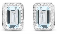 18k Wgold 7.82ct Aquamarine & Diamond Earrings