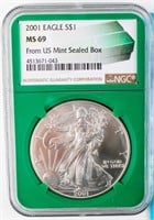 Coin 2001 Silver Eagle $1 Coin NGC MS69