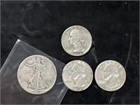 Silver half dollar and quarters.