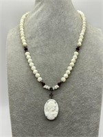 Sterling Silver Cameo & Garnet Necklace