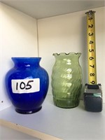 Pair Of Blue And Green Glass Vases Pot and Urn