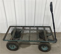 (F) Green Mesh Pull Cart. Bed is 19 1/2 in W x 3