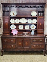 Antique Oak Set-Back Cupboard w/ Inlay & Marquetry