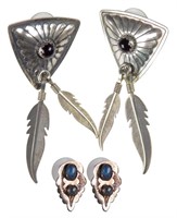 Sterling Navajo Onyx & Lapis Lazuli Earrings (2)