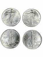 (4) 1993 American Eagle 1 oz. Silver dollars, UNC