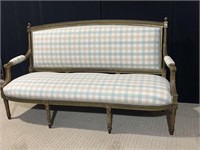 LOUIS XVI BLUE WHITE GINGHAM UPHOLSTERED SOFA