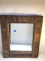 Mirror Framed w/ Wooden Sticks, 24” x 18 ½”