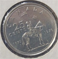 Rear 1973 Canadian quarter centennial