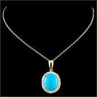 14K Gold Pendant 2.85ct Turquoise & 0.50ctw Diam