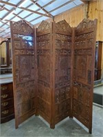 4-PANEL SCREEN; ORNATE CARVED