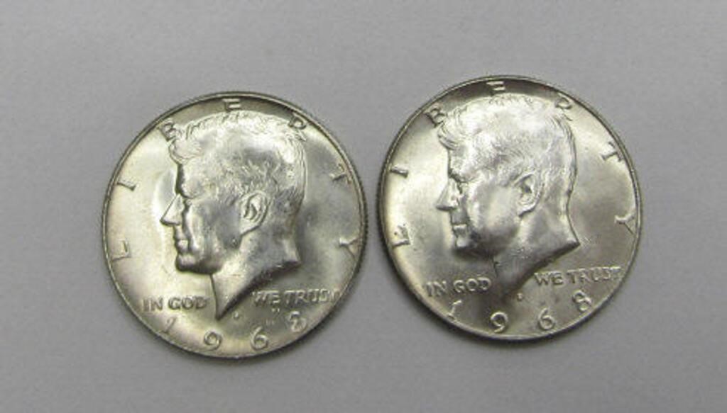 2 1968-D Kennedy Half Dollars