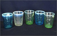 Lot of 5 Coin Dot tumblers - different opalescent