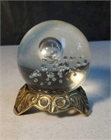 Art glass ball on stand flat bottom paperweight