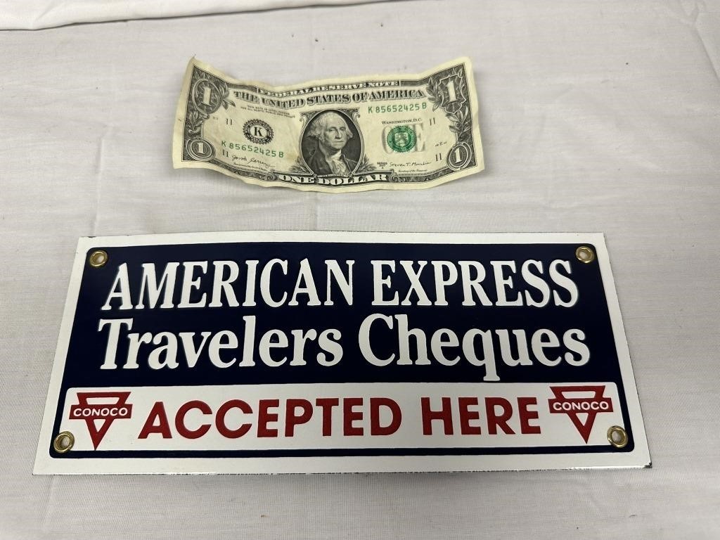 Porcelain Conoco American Express Sign