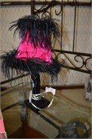 Pink and Black Lamp - Crushed Velvet and Feathers