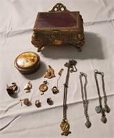 Small Decorative Brass Jewelry Box & Sterling