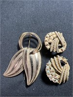 Vintage Est German pin with rhinestone earrings