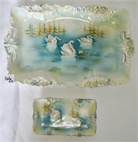 RS Prussia Swans on a Lake Serving & Trinket Tray