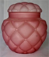 Antique Pink Quilted Satin Glass Biscuit Jar