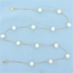 17 Inch Station Cultured Pearl Necklace in 14k Yel