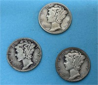 1939, 1939D, and 1939S Silver Mercury Dimes