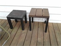 Two patio end tables one plastic one the native