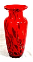 OUTSTANDING RED/ GOLD SPOT HAND BLOWN GLASS VASE