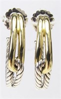 Pair of David Yurman Hoop Earrings, Sterling, 18K