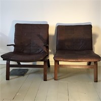 PAIR LEATHER MID CENTURY CHAIRS