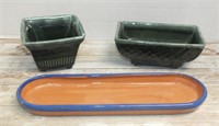 (2) CERAMIC PLANTERS & LONG CERAMIC DISH