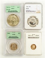 Coin 4 Silver Coins Graded-10C/25C/50C/$1
