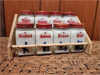 Antique milk glass spice rack
Wooden rack, jars