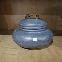 Antique Hand Crafted Clay Lidded Vessel Pot