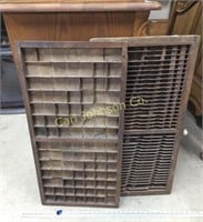 LOT 2 ANTIQUE WOOD PRINTER'S LETTER TRAYS